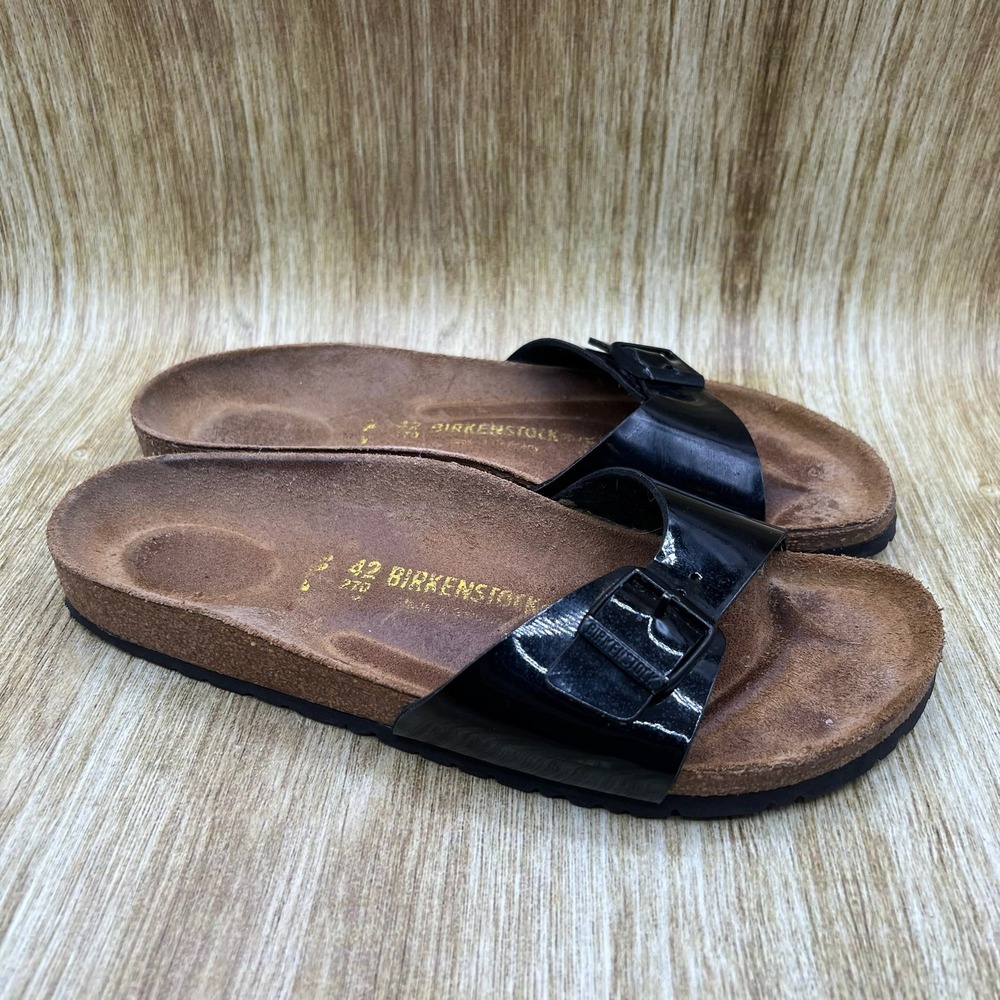 Birkenstock Madrid Sandals Women's Size 11 EU 42 Black Patent Single Strap Slide